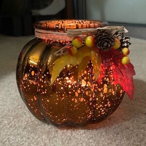 Glass pumpkin candle decoration
